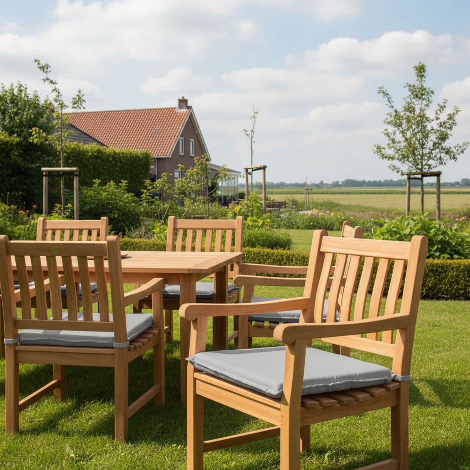 Hockerkussen in houten hockerstoel 50x50cm - Pedro light grey waterafstotend