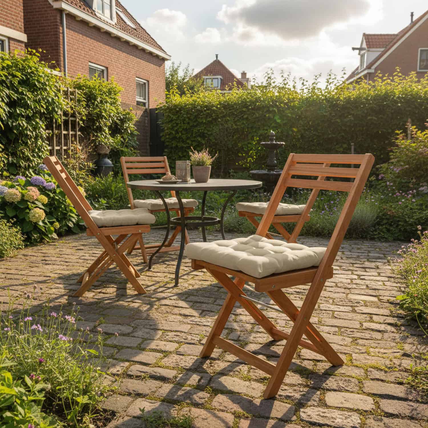 Houten klapstoel met kussen 40x40cm - Ribera naturel (waterafstotend)