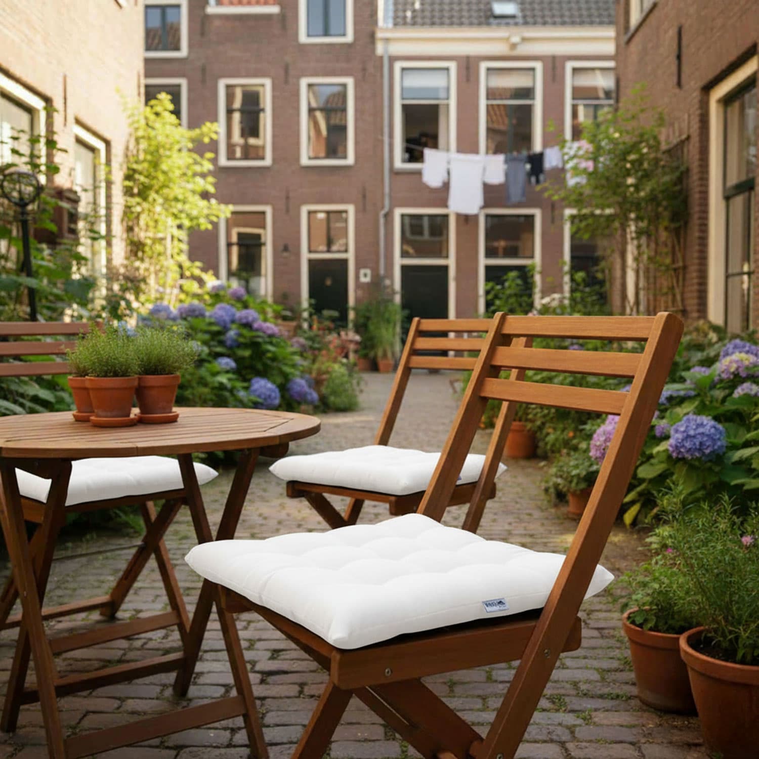 Houten klapstoel met kussen 40x40cm - Ribera white (waterafstotend)