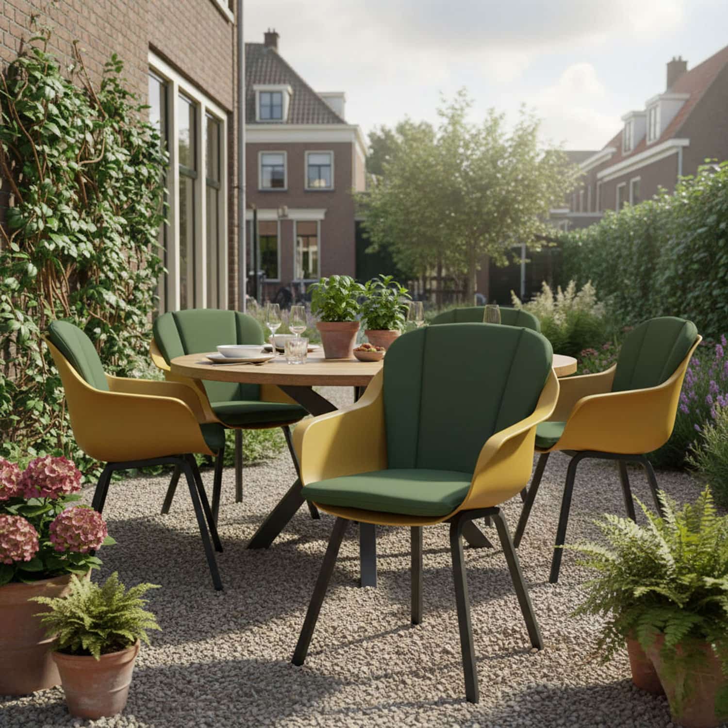 Kuipstoel met kussen lage rug - Pedro moss (waterafstotend)