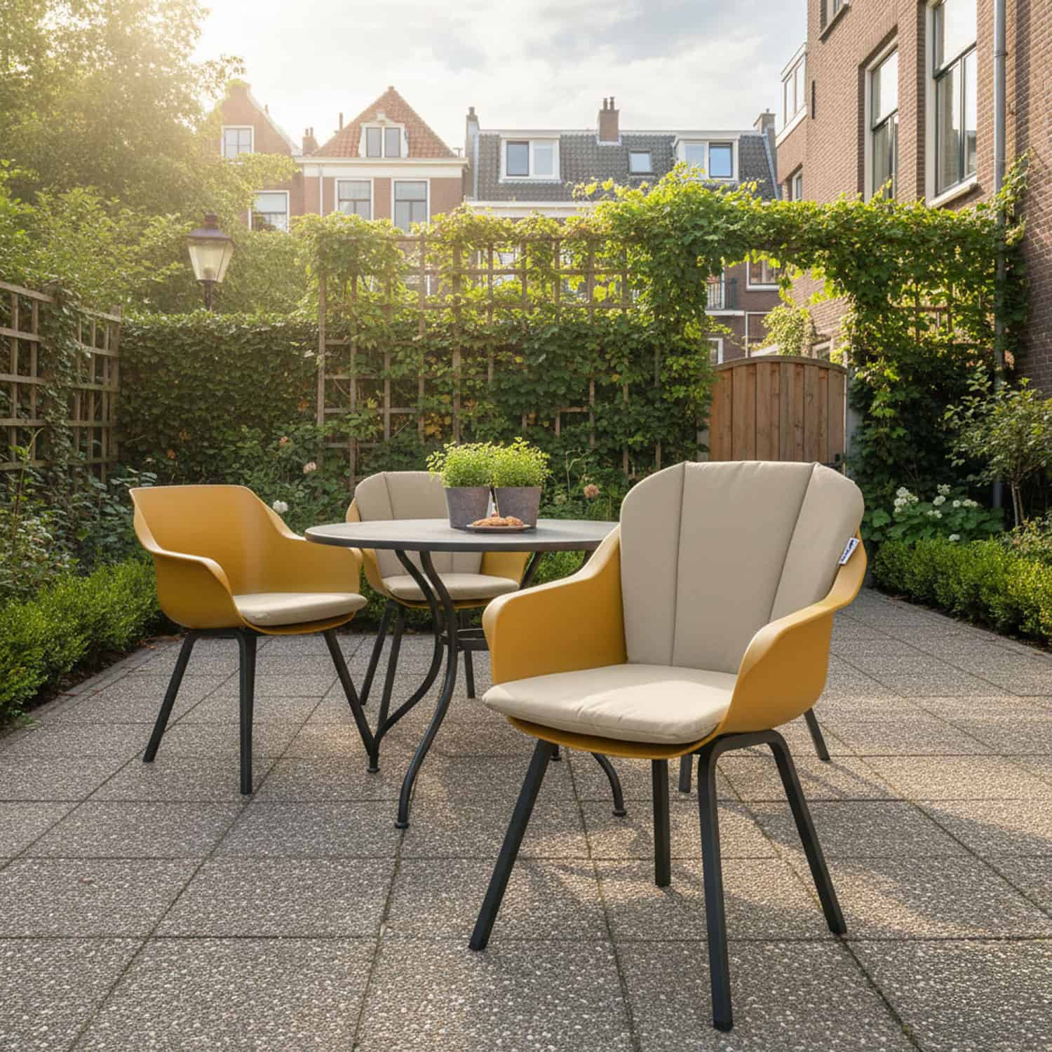 Kuipstoel met kussen lage rug - Ribera naturel (waterafstotend)