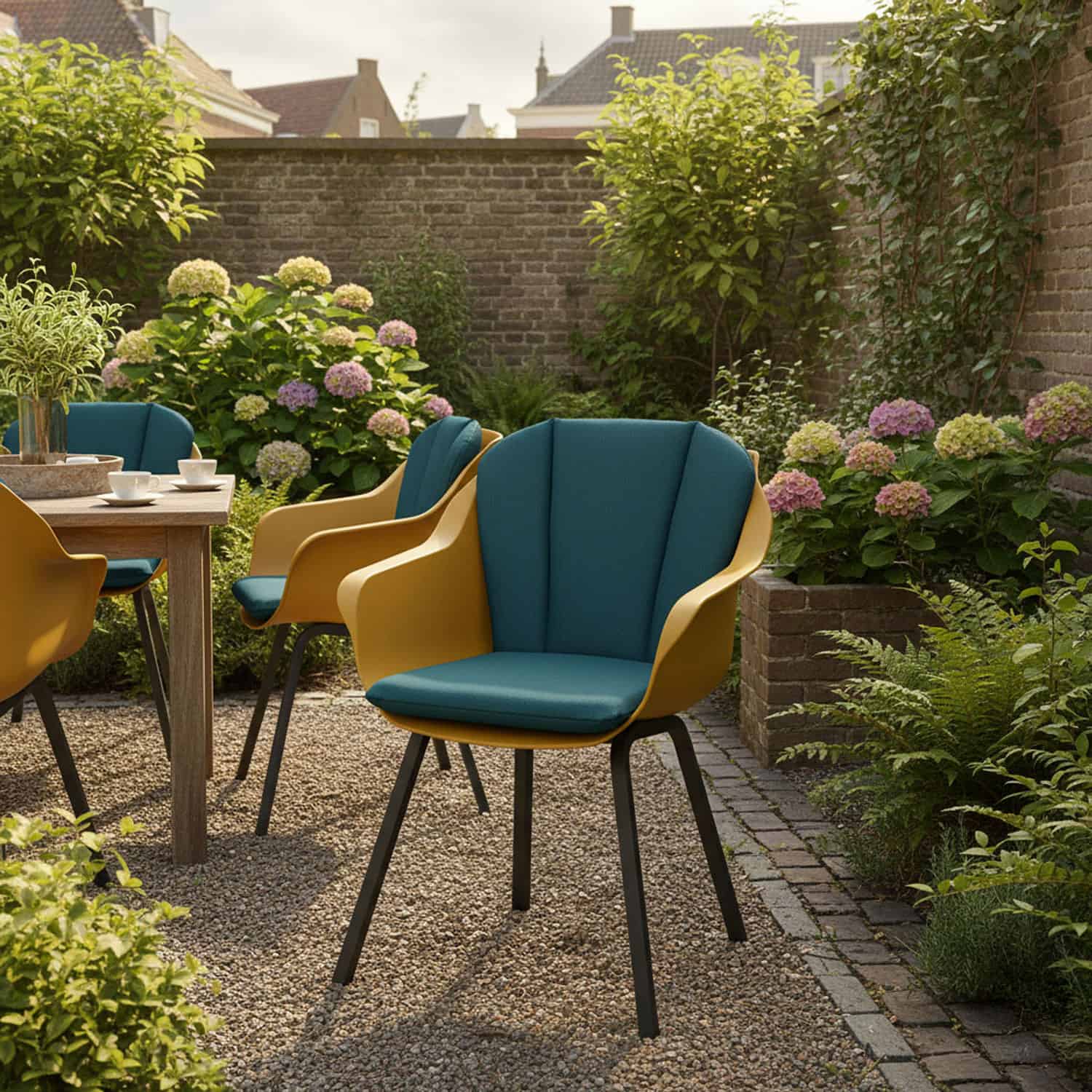 Kuipstoel met kussen lage rug - Ribera petrol (waterafstotend)