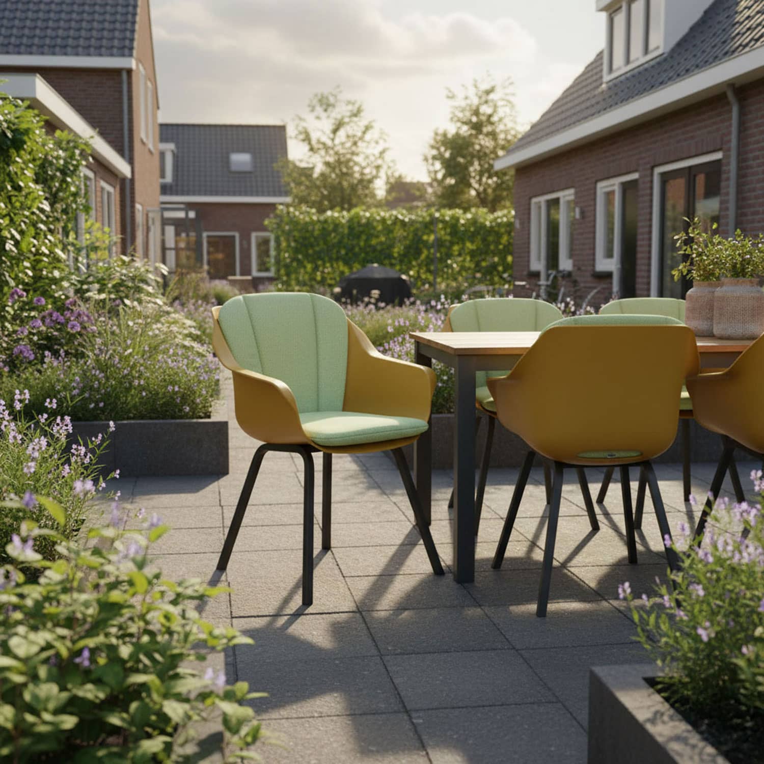 Kuipstoel met kussen lage rug - Ribera twist green (waterafstotend)