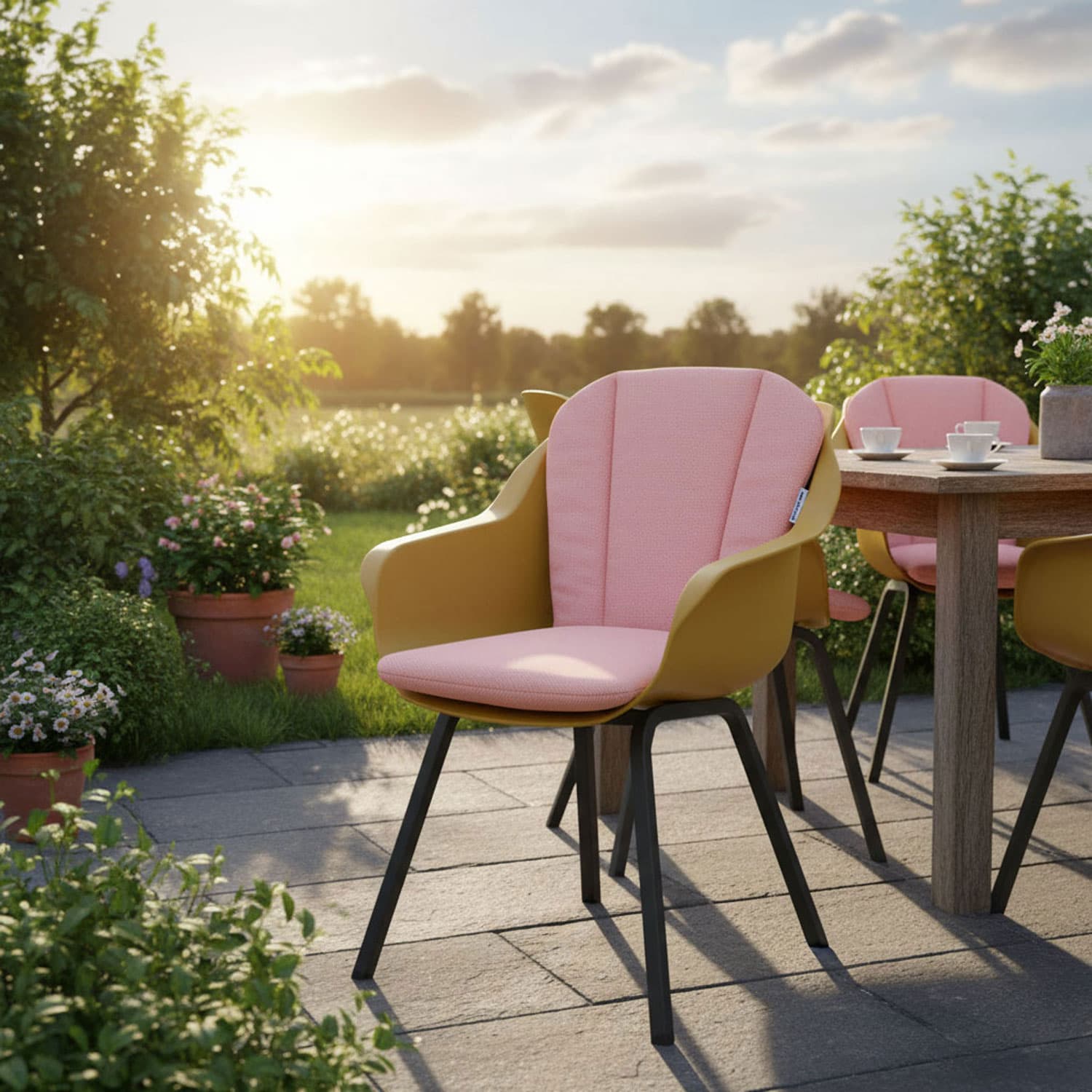 Kuipstoel met kussen lage rug - Ribera twist rose (waterafstotend)