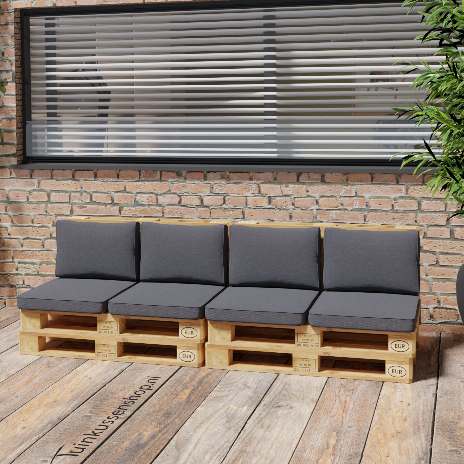 Luik optie Nylon Loungekussen zit en rug 60x60cm Carré - Basic black - Tuinkussenshop.nl