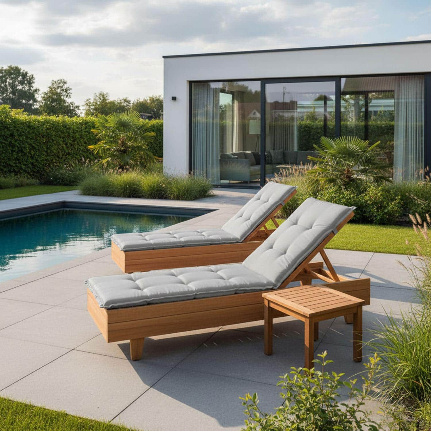 Ligbedkussen op metalen ligbed in tuin - 205x60cm - Pedro light grey (waterafstotend)