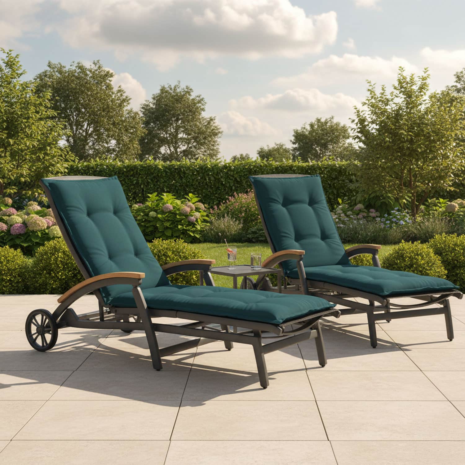 Metalen ligbed met ligbedkussen 205x60cm in tuin - Ribera petrol (waterafstotend)