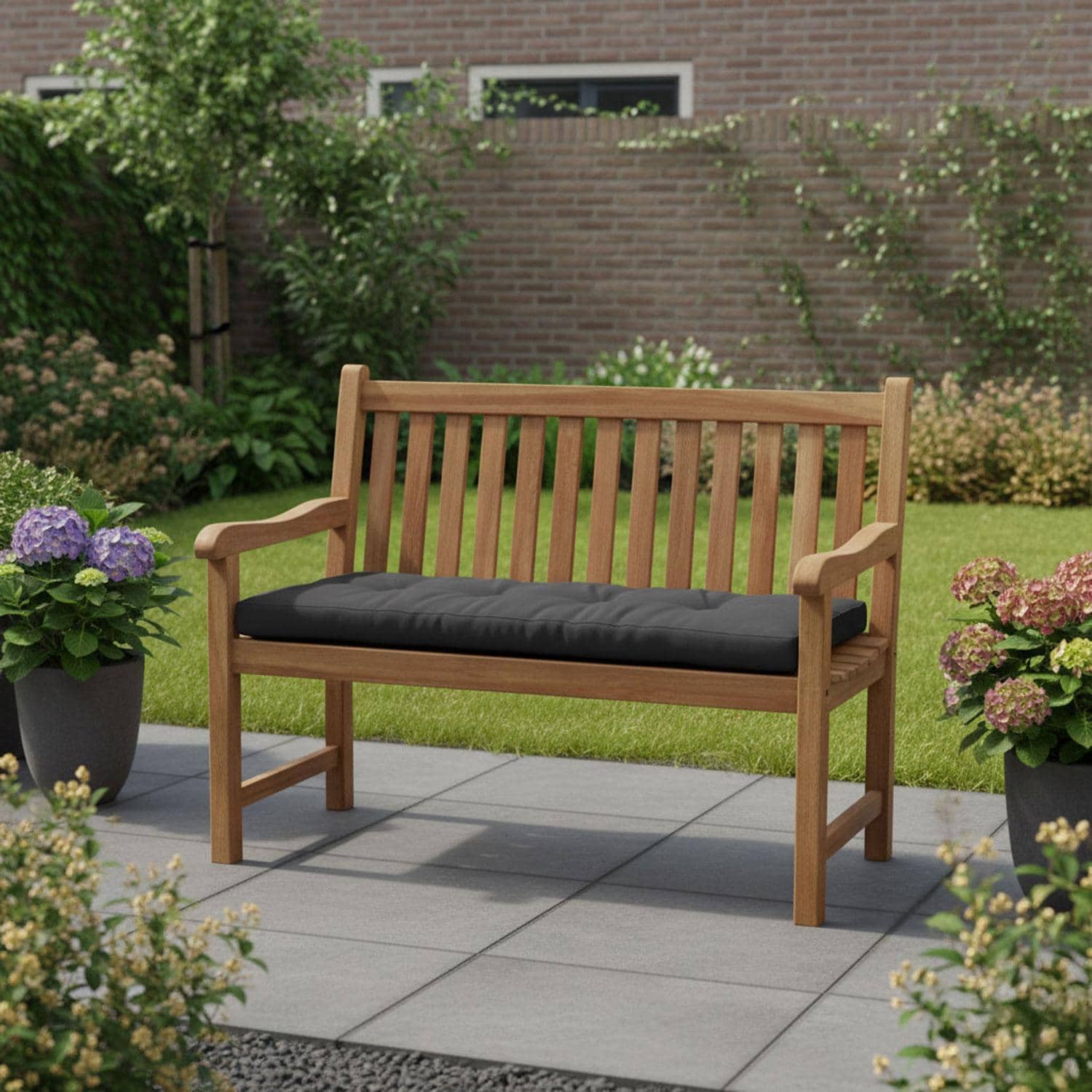 Donkergrijze loungekussen op houten bank 120x60cm - Ribera dark grey (waterafstotend)
