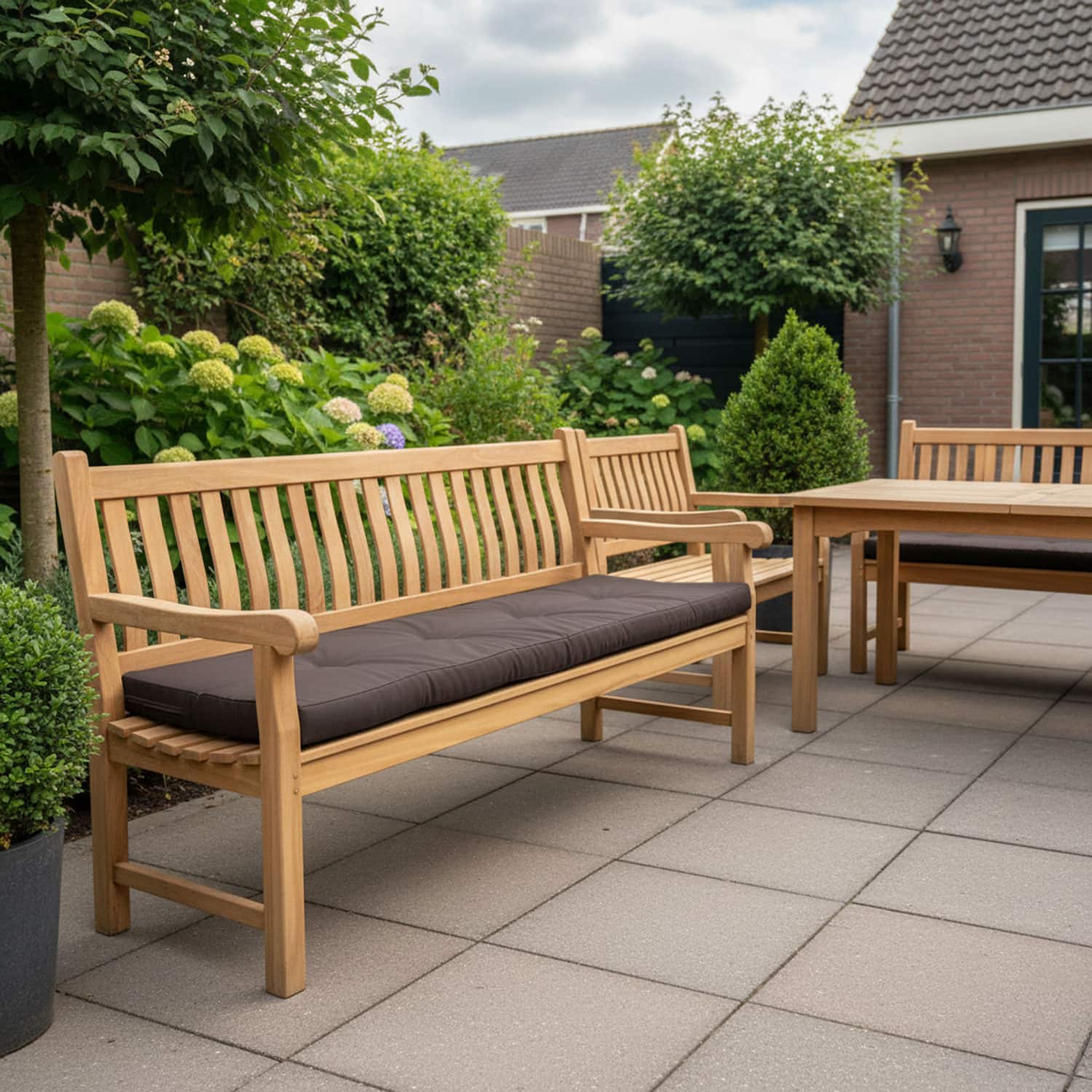 Houten bank met loungekussen 180x60cm - Ribera dark grey (waterafstotend)