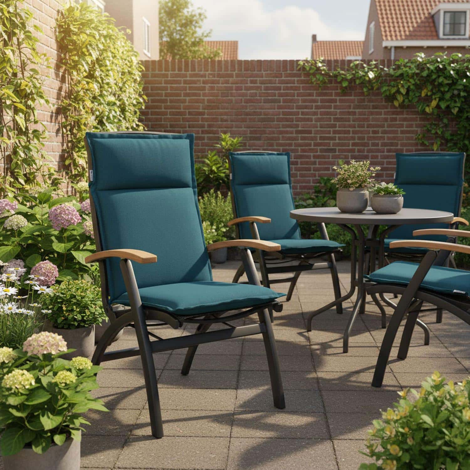 Tuinkussen hoge rug turin - Ribera petrol (waterafstotend en afritsbaar)