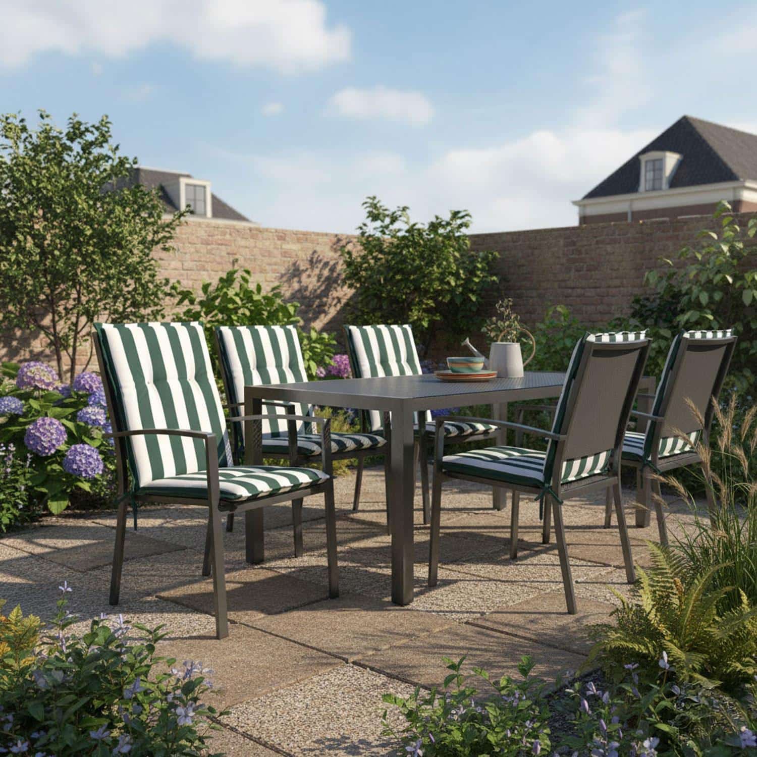 Groenwit gestreept tuinkussen voor een stoel met lage rug - Carlos green