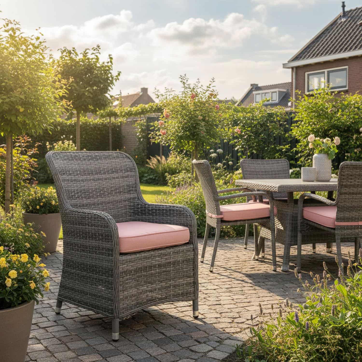 Zitkussen wicker universeel 46x48cm (extra dik) - Ribera twist rose (waterafstotend)