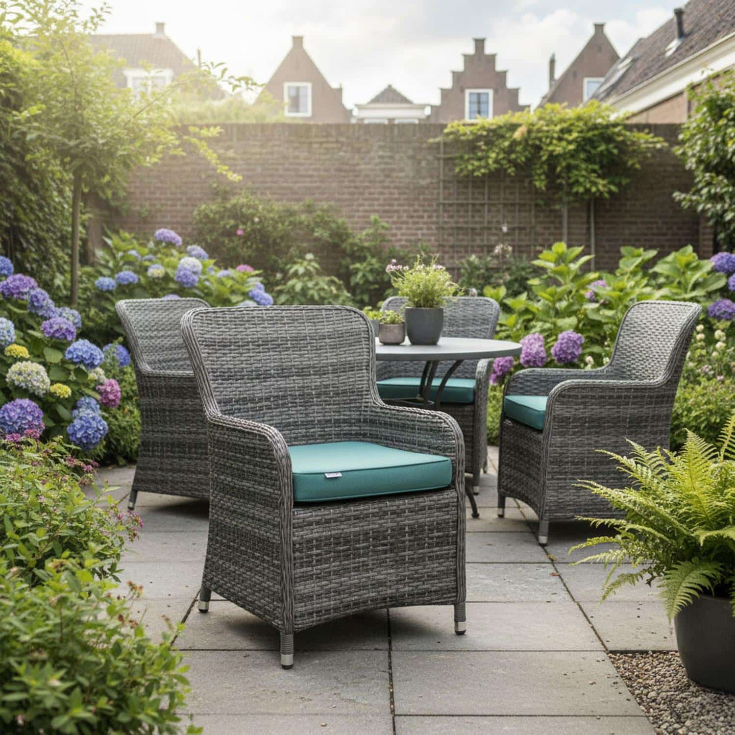 Zitkussen wicker universeel 46x48cm (extra dik) - Ribera twist turquoise (waterafstotend)