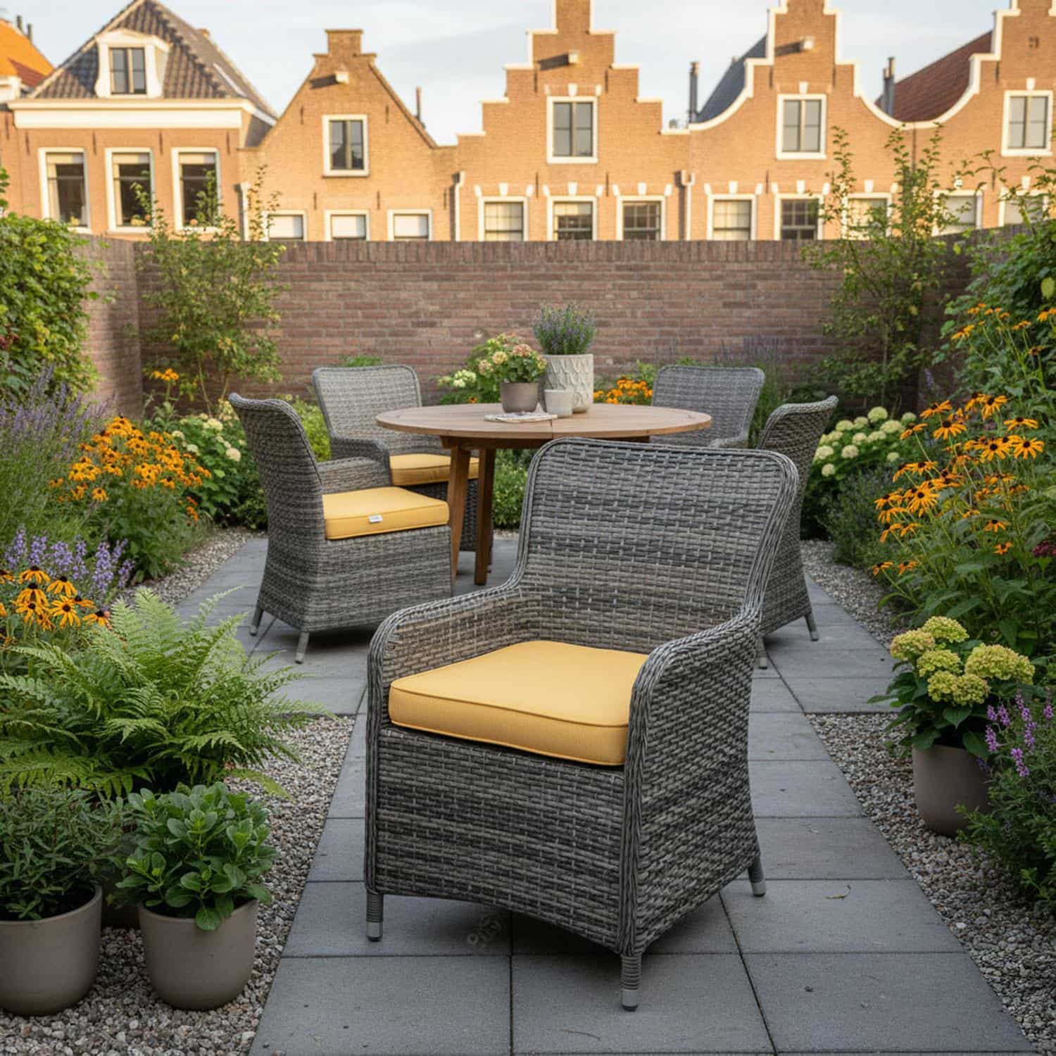 Zitkussen wicker universeel 46x48cm (extra dik) - Ribera twist yellow (waterafstotend)