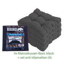 Combi-actie - 4x Matraskussen Basic black + set anti-slipmatten